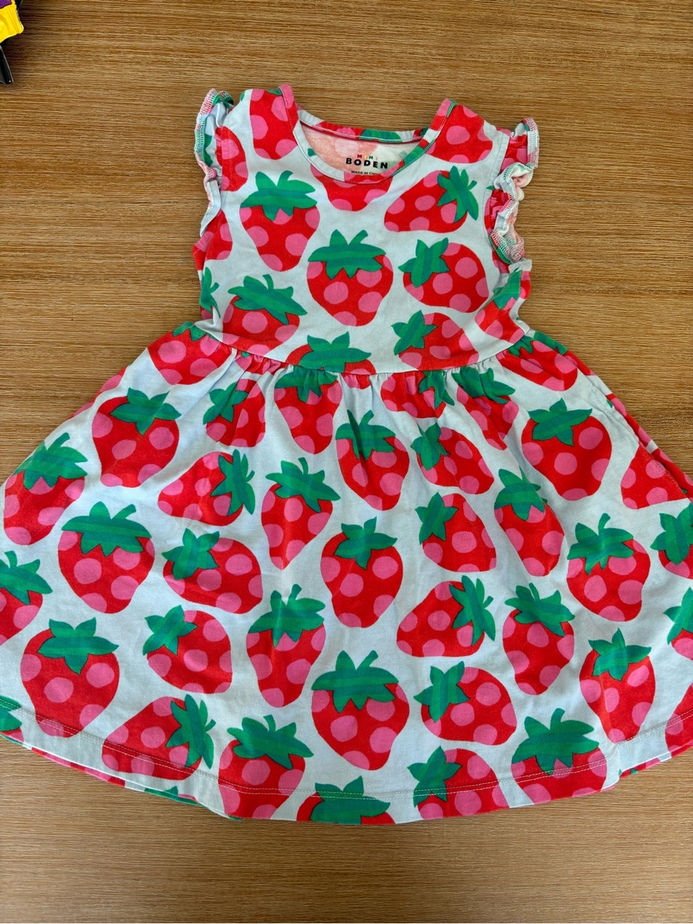 Mini Boden Red & Green Strawberry Print Cotton Dress
